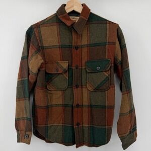 Vintage Fox Knapp Plaid Wool Flannel Shirt Jacket Brown Green Rust Boys Size 16